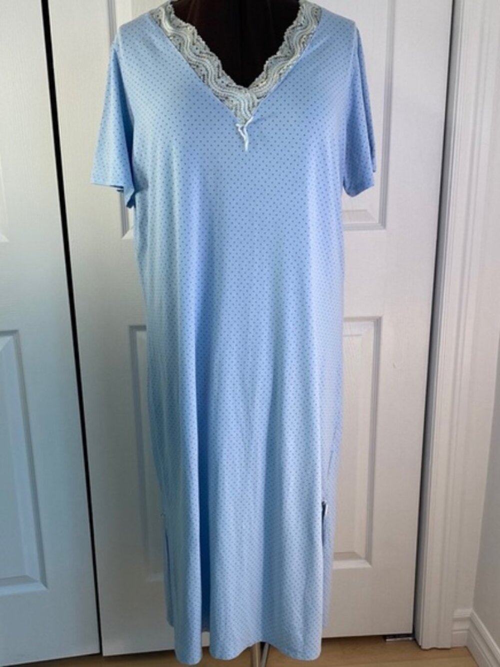Addition Elle Cotton Spandex Blue Lace Trim Nightgown, 2X Plus, 18 20